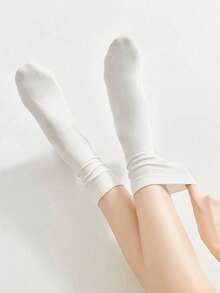 1/5/10 Pairs Women Simple Basic White Postpartum Socks, Ins Style European And American Casual Daily Wear - White - View 3