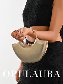 OpulAura 1 Stück eleganter glänzender Leder-Rundball Dekor, modisch goldene unregelmäßige Handtasche, geeignet für formelle Anlässe, Partys, Hochzeiten - Gold - Übersicht 9