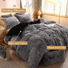 Plush Shaggy Duvet Cover Set, Ultra Soft Fluffy Bedding Sets 3 Pieces (1 Fuzzy Comforter Cover + 2 Pillow Cases), Zipper Close (, Pink), Luxury Bedding - Black Ombre - 查看 2