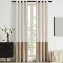 Black Gold Color Block Window Curtains Panels 84 Inches Long Farmhouse Drapes Bedroom Living Room Darkening Treatment With Grommet Set Home Decor - 奶油和香檳 - 查看 9