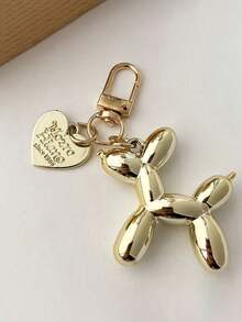 1个银色星星气球小狗钥匙扣 - 时尚手提包、背包和钱包配饰，配有心形吊坠和可调节扣环，可作包包挂饰钥匙圈、汽车钥匙链，是送给女性的独特礼物，适合生日和节日。