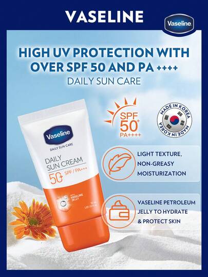 Vaseline [50ml]Sun Cream SPF 50 PA++++ 50ml | Ultimate UV Protection With Vaseline Jelly | Moisturizing Base Makeup | For Face & Body | No White Cast | Watery Light Feel | Made In Korea
