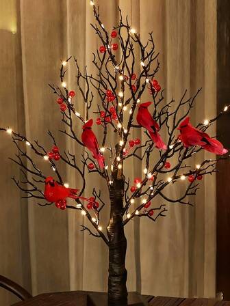 1PC Red Bird Decor Artificial Red Cardinal Birds Artificial Birds Christmas Cardinal Birds Suitable For Tree Flower Floral Arrangements Yard Patio Wreath Design