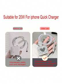 6pcs Flashing Heart-Shaped Cable Protector Set, Compatible With IPhone 13/14 Data Cable, Earphone Cable, 20W Charger, Protector Cable Organizer Electronic Organizer Storage Bag Waterproof Portable For Travel For Tech For Women For Men