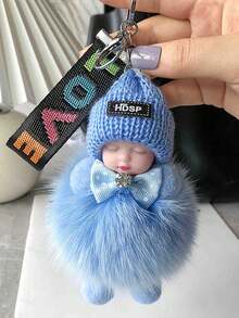 1个卡通钥匙扣，人造毛皮材质，圆形金属设计，女士装饰钥匙圈，带扣，适合装饰包包和车钥匙，情人节完美礼物，单包装