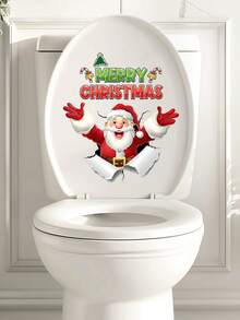 1 件马桶贴纸，圣诞圣诞老人树印花马桶贴纸，有趣的圣诞老人马桶盖水箱贴花，可移除自粘圣诞装饰，适用于客厅浴室家居浴室装饰浴室地毯地毯秋季装饰浴室配件 - 彩色 - 查看 9
