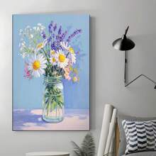1PC Wildflowers, Daisies And Lavender In Glass Jars12X16inch And 16x24inch Framed , Classic Wooden Frame, Suitable For Living Room, Bedroom, Bathroom And Other Decorations, Perfect Gifts For Christmas, Halloween And Thanksgiving - 白色 - 查看 3
