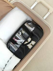 1pc Transparent PVC Makeup Bag, Multifunctional Letter Travel Pouch, Waterproof Letter Bag With Minimalist Letter Stickers, Large Capacity Toiletry Bag, Travel Organizer, Cosmetic Bag, Beach Bag, Travel Essentials, Student Supplies, Dorm Necessities, Bathroom Storage, Home Decor, Gift For Girlfriend, Teacher, Mom, Girlfriend, Halloween Gift, Christmas Gift, Autumn/Winter Essential, Autumn Decor, Bedroom Decor