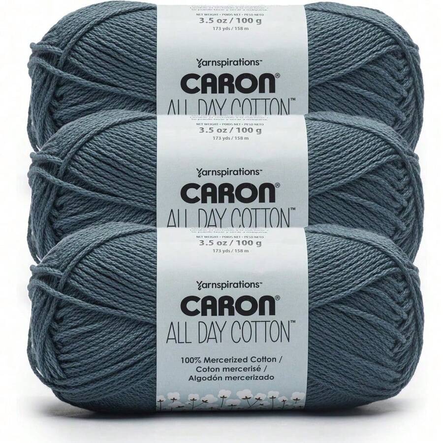 Premium Mercerized Cotton Yarn 3 Pack 173 Yards Each Soft Durable Knitting Crochet Thread Country Blue Color Quick-Dyeing Beginner Expert Use Scarves Blankets Home Decor Craft Projects - 鄉村藍 - 查看 1
