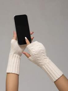 2 Paar einfarbige Stoff-Fingerlose Handschuhe, warme offene Finger Halbfäustlinge für Schule, Zuhause, Alltag, Outdoor im Winter, Büro, Tippen, Schreiben, Handynutzung, einfach & vielseitig, lange gestrickte Manschette