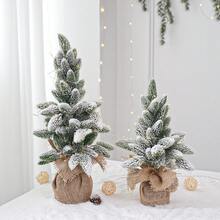 Brad de Crăciun artificial de masă, mini brad de Crăciun, conuri de pin, ramuri de zăpadă înghețate, mic brad de Crăciun flocat pentru birou sau dormitor, brad de Crăciun de masă pentru decor de Crăciun de interior, sărbători