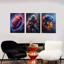 3 PiecesCanvas Wall Art Set - Americana Sports Theme, American Football Art Prints For Classroom, Home Office, Bedroom, Dining Room - Indoor Graffiti Style Rugby Posters, Frameless Transverse Orientation, Canvas Artwork For Game Room Decor
