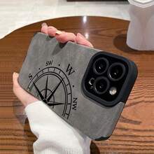 Creative and Broken Compass Pattern Imitation Faux Leather Texture Mobile Phone Case for iPhone 16/16Pro/16ProMax/16Plus/15/15Plus/15Pro/15ProMax, 14/14Plus/14Pro/14ProMax, 13/13Pro/13ProMax, 12/12Pro/12ProMax, 11/11Pro/11Proamx, 7/8plus, XR/Xs/XsMax High