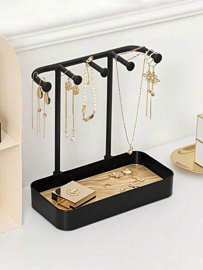 1 Pieza Soporte de exhibición de joyería, Organizador de maquillaje de escritorio con estante colgante para aretes, collares, pulseras y anillos, Organizador de entrada y bandeja de accesorios de joyería, Vuelta a la escuela