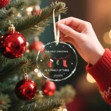 Family Christmas Ornaments 2025, Our First Christmas As A Family Of Three Glass Ornament New Mom And Dad Gifts First Time 2025 Keepsake Sign Newborn Gifts - Multicolor - View 7