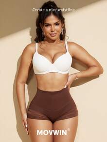 1pc Women High Waist Shaping Panties, Striped Lifting Mesh Waist Shaping Shorts, Slimming Tummy Control Underwear Briefs - Coffee Brown - View 8