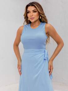 Women's Wrap Skirt With Viscose Lining - Dusty Blue - View 3