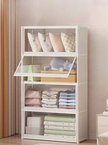 1pc Covered Dust-Proof Storage Cabinet, Wardrobe, Bookshelf, Organizer, Improve Space, Sturdy & Fashionable, Easy To Assemble & Disassemble, Portable, Suitable For Living Room, Bedroom, Entryway, Office, Home, Multi-Layer Storage, Holiday Gift, Christmas Gift, Gift - Multicolor - View 1