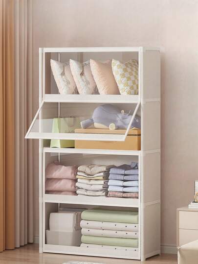 1pc Covered Dust-Proof Storage Cabinet, Wardrobe, Bookshelf, Organizer, Improve Space, Sturdy & Fashionable, Easy To Assemble & Disassemble, Portable, Suitable For Living Room, Bedroom, Entryway, Office, Home, Multi-Layer Storage, Holiday Gift, Christmas Gift, Children's Gift