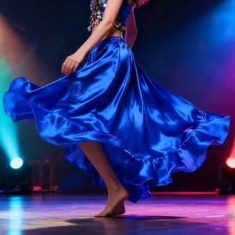 Women's Belly Dance Skirt Shiny RoyalBlue Elastic Waist High - Split Flowy Long Skirt With Ruffles For Professional Dance Performance & Carnival Shows