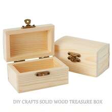 Natural Wooden Treasure Box With Safety Latch - Stackable, Suitable For DIY Crafts, Pirate Party Favors, Wedding Decorations, Gift Boxes - Customizable Paint, Stains, Varnish - Great For Scavenger Hunts And Themed Events, Treasure Chests, Themed Party Supplies, Classic Wooden Appearance, Stackable Storage, Sturdy Construction, Craft Supplies, Craft Enthusiasts