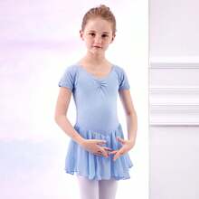 E.DANCE 1 件装少女粉色短袖舞蹈紧身衣配雪纺裙、芭蕾和体操服、芭蕾舞裙、连体衣 - 藍色 - 查看 1