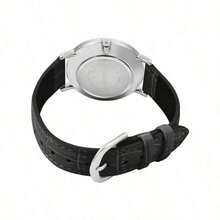 Casio Reloj analógico para hombres con esfera plateada minimalista y correa de cuero negro MTP-VT01L-7B1 - Blanco - Ver 10