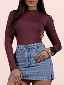 Short Saia Jeans Feminino com Cintura Alta e Sobreposição Casual