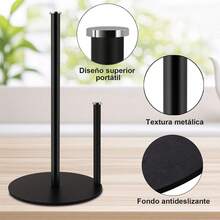 Portarrollos de Papel para Cocina en Acero Inoxidable - Soporte Estable con Base Pesada para Encimera - Dispensador de Toallas Fácil de Usar para Hogar, Baño y Decoración para Cocina (Negro) - Negro y Plata - Ver 5