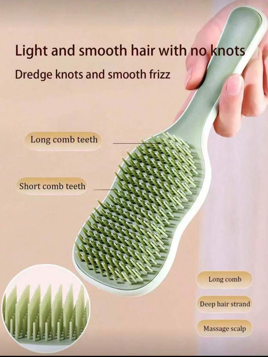 Brosse à cheveux à long manche en feuille de bananier - Pour démêler et lisser les cheveux longs, soins du cuir chevelu avec des dents arrondies, accessoires capillaires essentiels pour les voyages et les salons