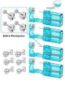2 PIEZAS - 10 PIEZAS Kit de perforación de orejas desechable con pistola de perforación propia y pendientes de 2 mm de plata para uso doméstico - Concha azul transparente - Ver 16