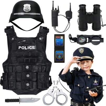 一套变形金刚玩具 - 特警变形金刚，青少年角色扮演玩具，包括子弹带、手榴弹、手铐、警棍、角色扮演道具，适合与家人朋友互动，生日/复活节/圣诞节/情人节礼物，完美之选