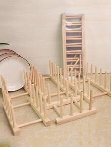 1pc Natural Wood Color Draining Rack, Creative Wooden Dish Drying Rack, Kitchen Supplies Display Shelf, Bookshelf, Multi-Purpose Solid Wood Storage Rack