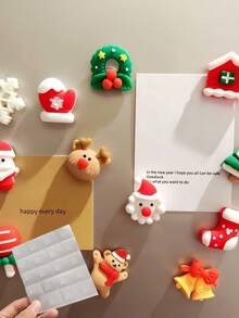 12pcs Christmas Themed Refrigerator Magnets 3D Three-Dimensional Cute Santa Claus Magnetic Wall Stickers Decoration Ins Style Gift - Multicolor - View 5