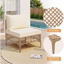 7-Piece Patio Furniture Set, Outdoor Wicker Conversation Set Sectional Sofa With Waterproof Thick Cushions & Coffee Table, For Backyard, Poolside, Garden, Porch, Yellow/Beige - Vàng/Be - Xem 5
