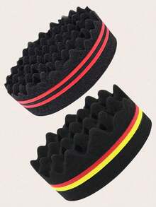 1pc/2pcs Double Hole Hair Sponge Brush, Wavy Curling Styling Tool, Suitable For Braids, Dreadlocks, Afro Curly Hair Styling, Professional Hairstylist Level Sponge, Can Create Free-Style Textured Waves - Suitable For Home Styling, Daily Hair Care, Salon Use, Perfect Gift For Men And Women, Ideal Choice For Natural Hair Enthusiasts - Multicolor - View 1