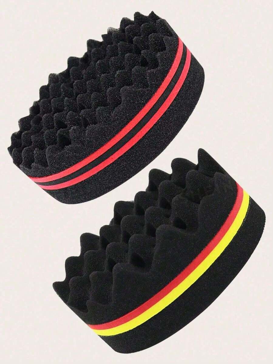 1pc/2pcs Double Hole Hair Sponge Brush, Wavy Curling Styling Tool, Suitable For Braids, Dreadlocks, Afro Curly Hair Styling, Professional Hairstylist Level Sponge, Can Create Free-Style Textured Waves - Suitable For Home Styling, Daily Hair Care, Salon Use, Perfect Gift For Men And Women, Ideal Choice For Natural Hair Enthusiasts - Multicolor - View 1