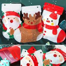 Bolsas de regalo navideñas con cierre hermético - Diseños de Papá Noel, muñeco de nieve y reno - Ventana transparente, cierre de cremallera - Para dulces, galletas, recuerdos de fiesta, envoltura de regalos - Decoración de fiesta navideña - No se requiere electricidad - Bolsas de regalo navideñas, diseño navideño, plástico duradero, almacenamiento de aperitivos, tema de Papá Noel, construcción resistente, decoración del hogar