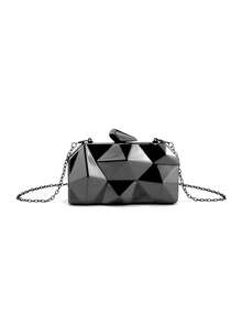 Women's European And American Fashion Asymmetric Metal Box Bag, Crossbody Chain Bag, High-End Evening Clutch, Formal Party Bag - Black - View 5