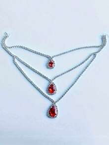 قلادة عريضة من الرينستون الأحمر الترابي واللامع، إكسسوارات مجوهرات عصرية للنساء، إكسسوار فستان سهرة فاخرة للنوادي الليلية - الأحمر - مشاهدة 5