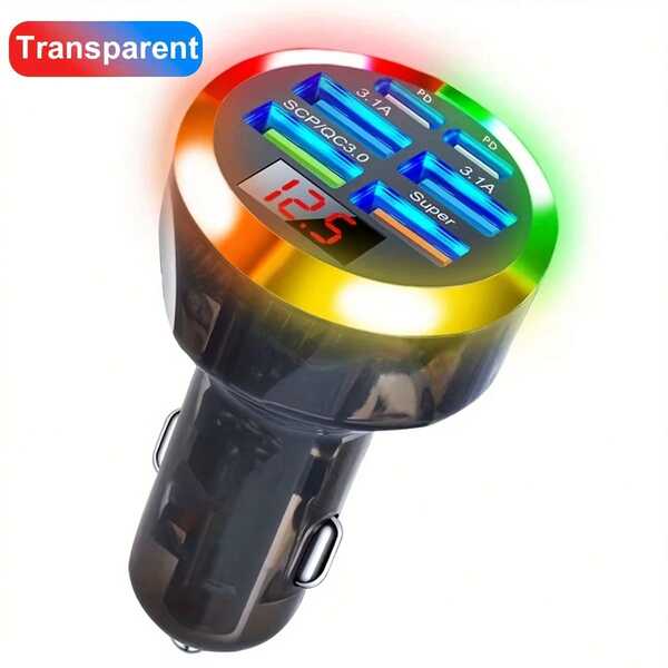 The Car Charger Adapter Includes 4 USB A And 2 PD Ports For Super - Fast Charging, And It Has A Voltage Monitor For Real - Time Voltage Checking