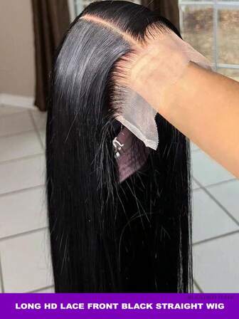 13x6 13x4 Full Frontal Real HD Lace Wig Invisible HD Lace Front Wigs 200% Density Blended Hair Pre Plucked Bleached Knots Straight Blended Hair Wigs For Women 26 Inch Pre Plucked HD Lace Frontal Wig With Baby Hair Natural Black Wig