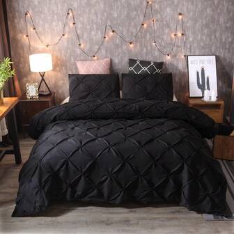 3Pcs Black Diamond Pintuck Comforter Set-Quilt Set