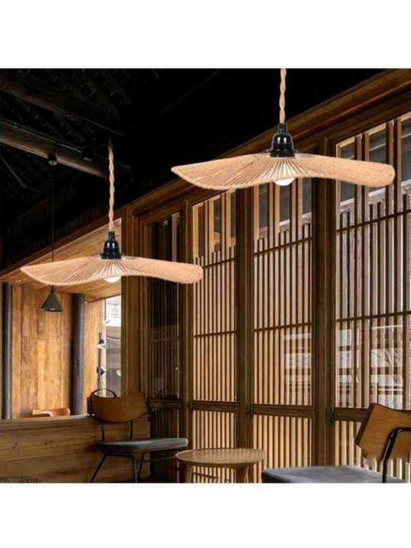 1 pieza Pantalla de lámpara colgante tejida, lámpara colgante simple de mano tejida de manera natural, pantalla de lámpara colgante de ratán para techo, lámpara colgante de granja creativa, lámpara colgante de araña de ratán