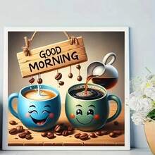 Kit de peinture de diamant 5D, thème de tasse de café, inspiration alimentaire, peinture à l'huile faite main sur canevas, convient pour le bureau, la maison, la chambre, le salon ou en cadeau, sans cadre 20 x 20 cm, 40 x 40 cm