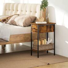 Side Table With Open Compartment And Drawer, Bedside Table, Metal Legs, Wood, - 1 - View 7