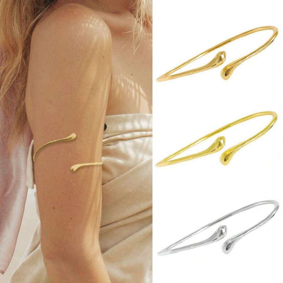 Plain Women's Cuff Bracelet, Adjustable Teardrop Opening Bracelet, Modern Niche Design Bracelet - Vàng - Xem 1