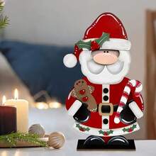 1 Peça Decoração de Papai Noel de Madeira Estilo Rústico 2D, Decorações de Mesa Festivas, Segurando Biscoito de Gengibre e Bastões de Doce para Decorações de Mesa de Festa de Natal, Decorações Internas e Externas