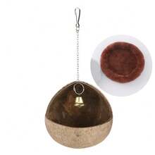 Kleine natürliche Kokosnussschale Vogelnest/Haus/Bett, geeignet zum Nisten & Brüten, mit Anti-Picken Pad und Glocke, passend für Papageien, Aras und andere Vögel (Glockenfarbe zufällig), inklusive Nestpolster/Kokosfaser, geeignet für alle Jahreszeiten - Verschiedenfarbig - Übersicht 13
