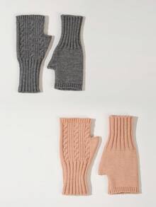 2 Paar einfarbige Stoff-Fingerlose Handschuhe, warme offene Finger Halbfäustlinge für Schule, Zuhause, Alltag, Outdoor im Winter, Büro, Tippen, Schreiben, Handynutzung, einfach & vielseitig, lange gestrickte Manschette